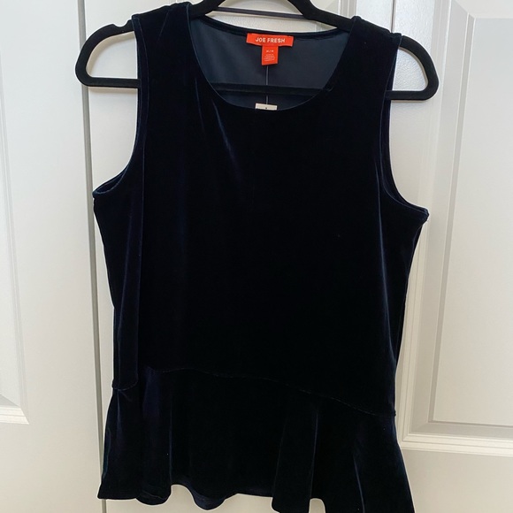 Navy blue velvet peplum shirt - Picture 1 of 2